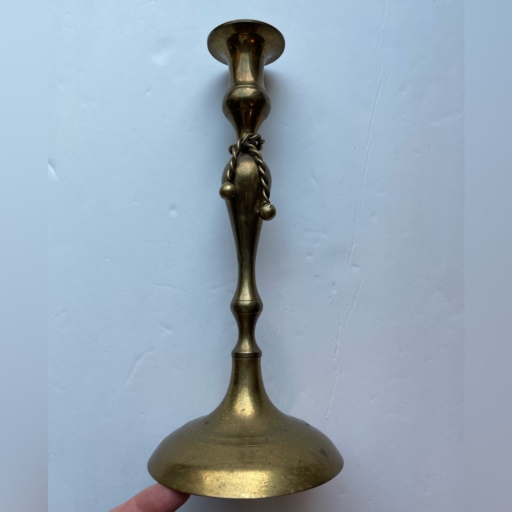 Vintage brass braided candle holder. Made in India.